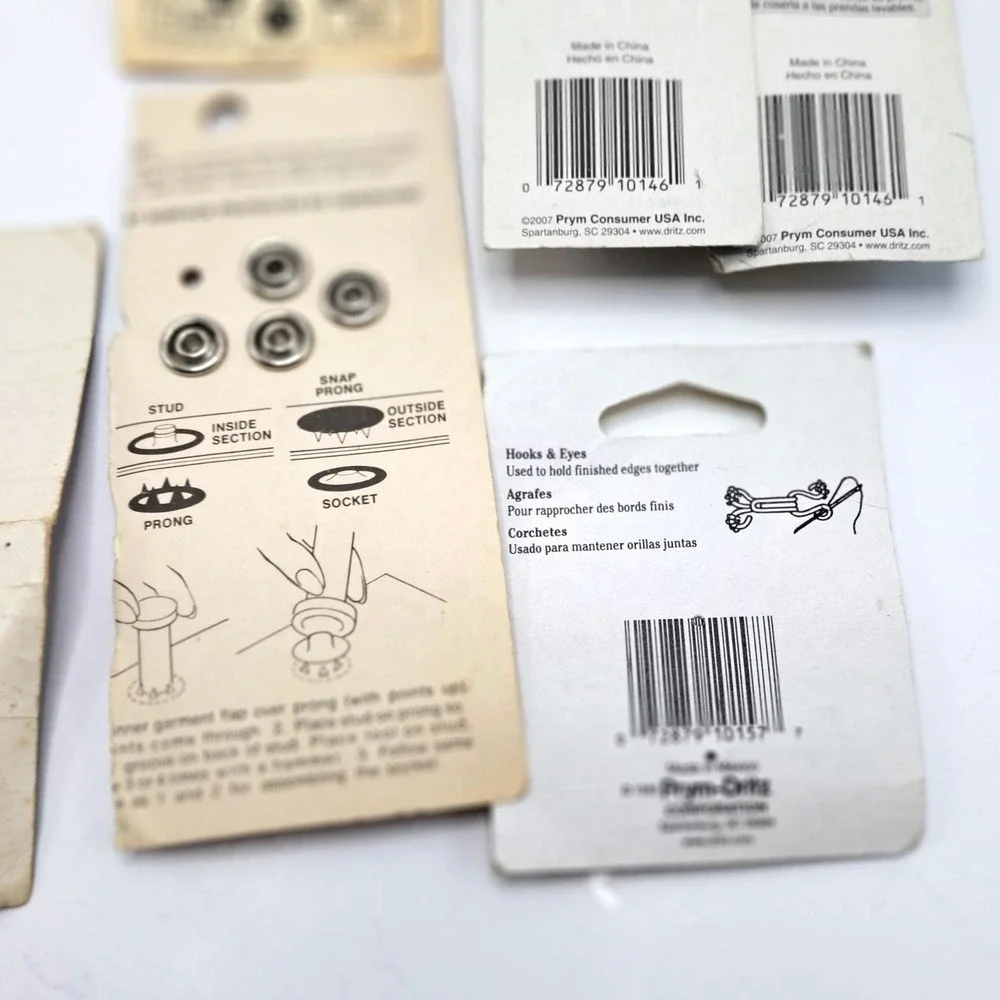 Vintage Snap Fastener Lot Dritz Prym Hooks Eyes Snap Tape Sewing Notions 50s-70s